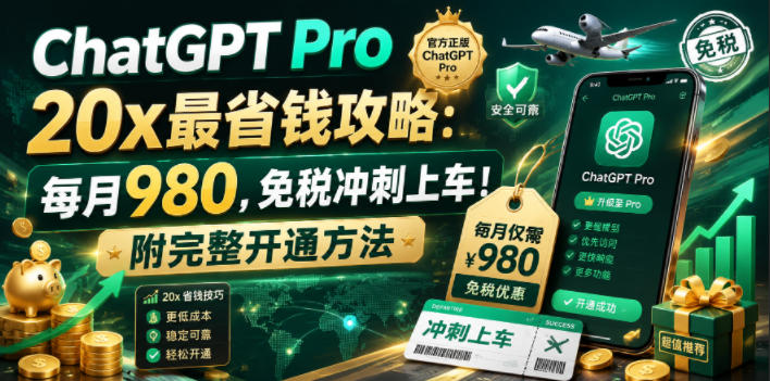 ChatGPT Pro 20x最省钱攻略:每月980,免税冲刺上车!附完整开通方法【文档】-阿牛笔记