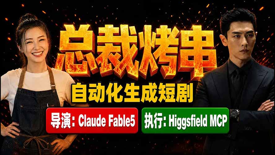 《总裁烤串》真人短剧全自动诞生！Claude Fable5 当导演，Higgsfield MCP 执行！-阿牛笔记