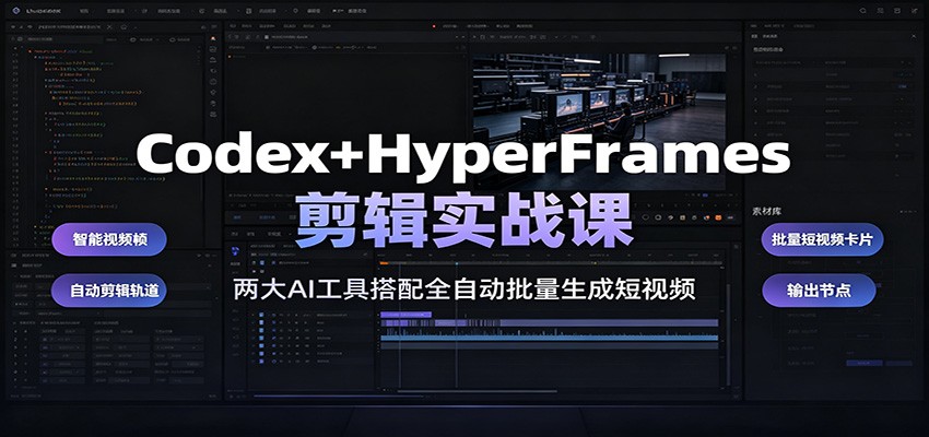 Codex+HyperFrames剪辑实战课：两大AI工具搭配全自动批量生成短视频-阿牛笔记
