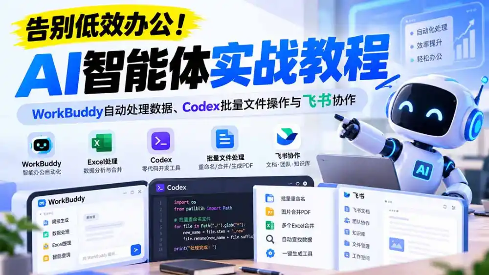 【无水印】告别低效办公！《AI智能体实战教程》WorkBuddy自动处理数据、Codex批量文件操作与飞书协作-阿牛笔记