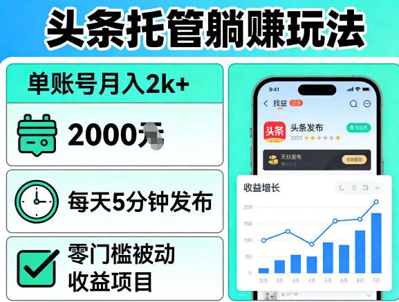 头条托管躺賺玩法，单账号月入2k+，每天5分钟发布即可，零门槛被动收益项目【揭秘】-阿牛笔记