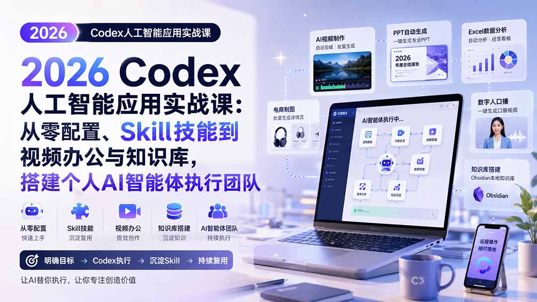 2026 Codex人工智能应用实战课：从零配置、Skill技能到视频办公与知识库，搭建个人AI智能体执行团队-阿牛笔记