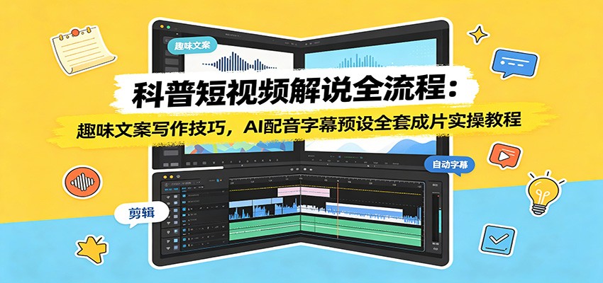 科普短视频解说全流程:趣味文案写作技巧,AI配音字幕预设全套成片实操教程-阿牛笔记