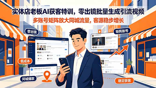 实体店老板AI获客特训，零出镜批量生成引流视频，多账号矩阵放大同城流量，客源稳步增长-阿牛笔记