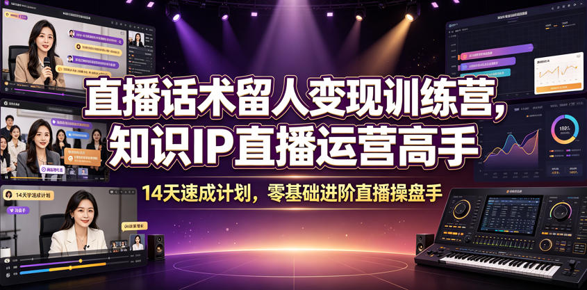 直播话术留人变现训练营，知识IP直播运营高手，14天速成计划，零基础进阶直播操盘手-阿牛笔记