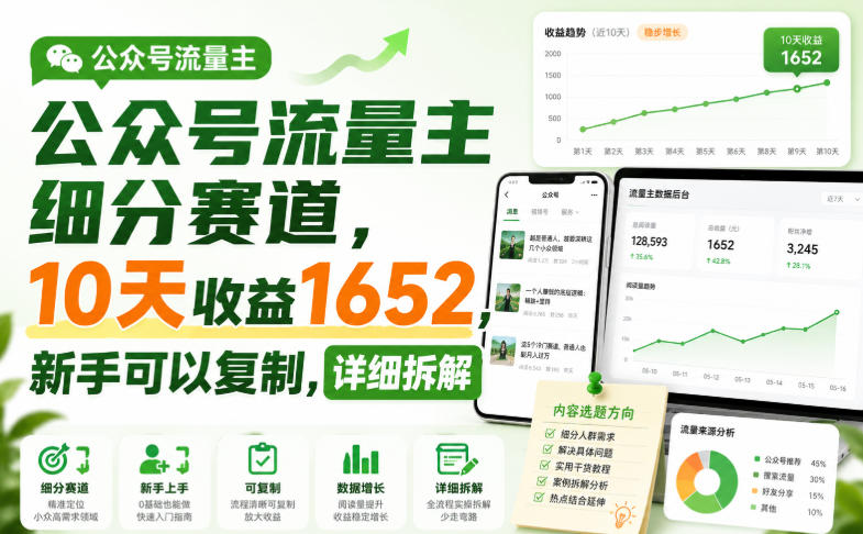 公众号流量主细分赛道,10天收益1652,新手可以复制,详细拆解-阿牛笔记