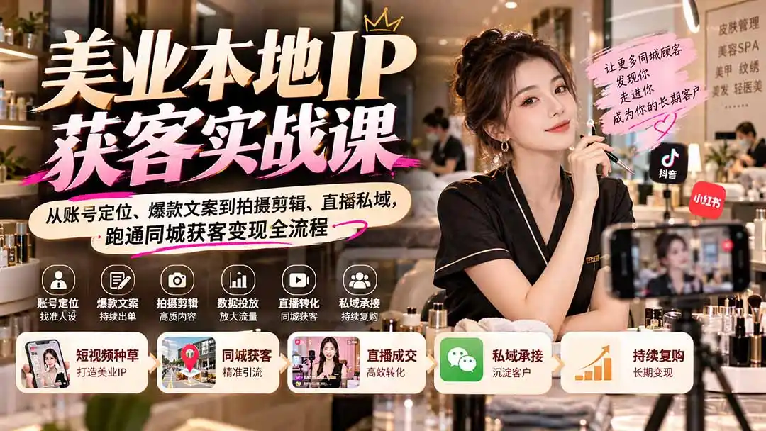 【无水印】美业本地IP获客实战课:从账号定位、爆款文案到拍摄剪辑、直播私域,跑通同城获客变现全流程 【无水印】美业本地IP获客实战课:从账号定位、爆款文案到拍摄剪辑、直播私域,跑通同城获客变现全流程