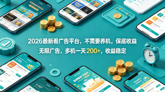 2026最新看广告平台，不需要养机，保底收益，无限广告，多机一天200+，收益稳定【揭秘】-阿牛笔记