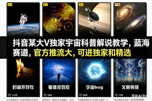 抖音某大V独家宇宙科普解说教学,蓝海赛道,官方推流大,可进独家和精选-阿牛笔记