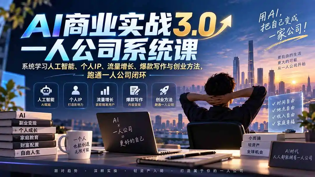 AI商业实战3.0一人公司系统课：系统学习人工智能、个人IP、流量增长、爆款写作与创业方法，跑通一人公司闭环-阿牛笔记