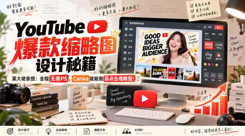 YouTube爆款缩略图设计秘籍，某油管大佬(610万订阅者)亲授，全程无需PS，Canva就能做高点击缩略图！【原创双语字幕】-阿牛笔记