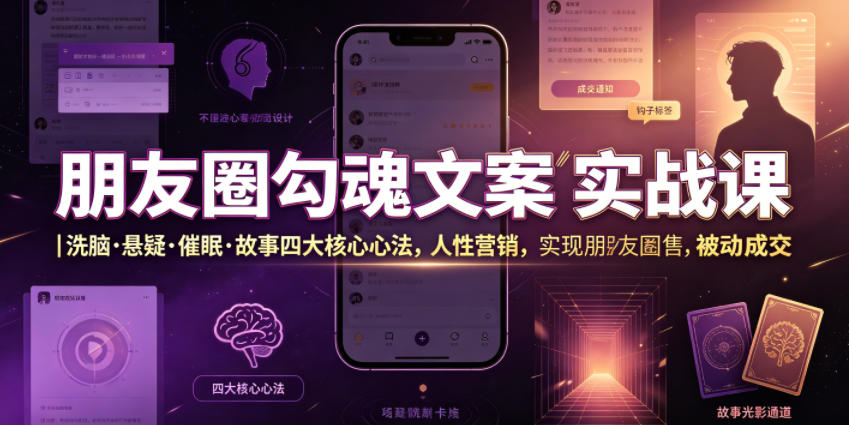 朋友圈勾魂文案实战课｜洗脑·悬疑·催眠·故事四大核心心法，吃透人性营销，实现朋友圈不销而售被动成交-阿牛笔记