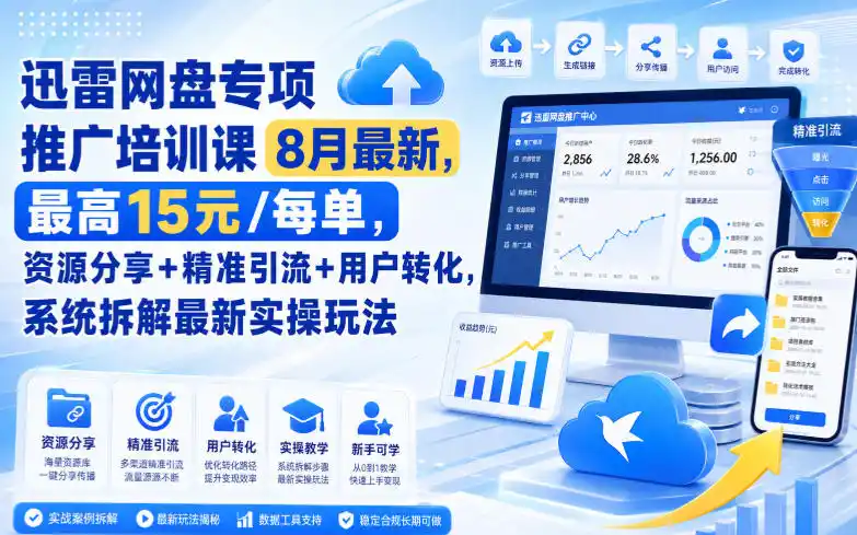 迅雷网盘专项推广培训课8月最新，最高15米/每单，资源分享+精准引流+用户转化，系统拆解最新实操玩法(更新0903)-阿牛笔记