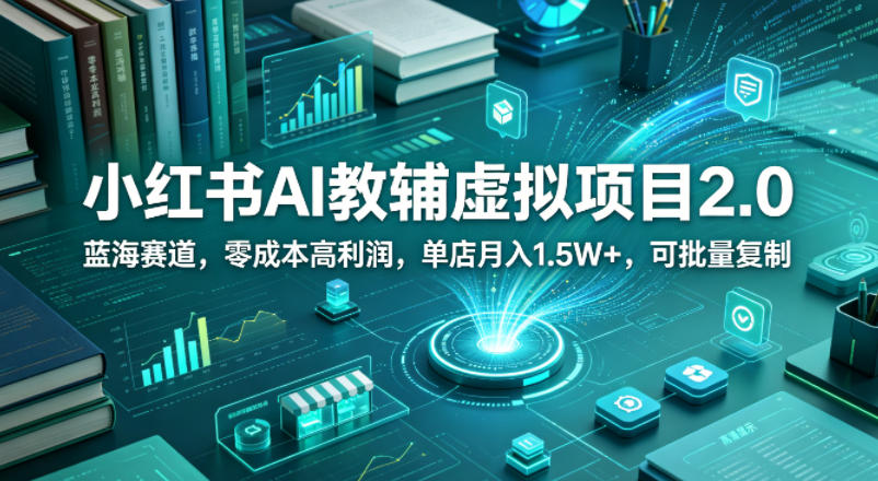 小红书AI教辅虚拟项目2.0，蓝海赛道，零成本高利润，单店月入1.5W+，可批量复制-阿牛笔记