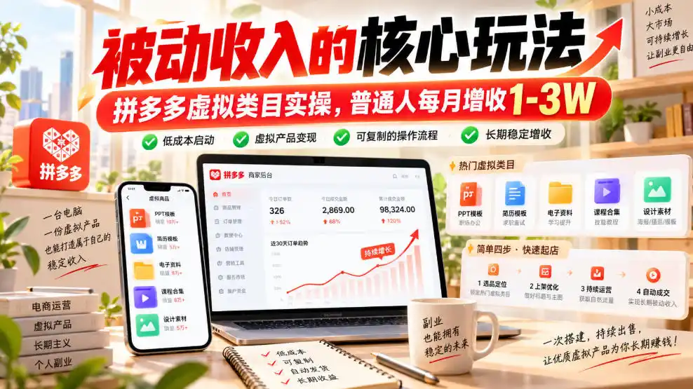 被动收入的核心玩法，拼多多虚拟类目实操，普通人每月增收1-3W【揭秘】-阿牛笔记