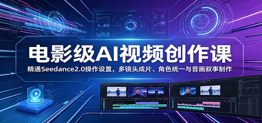 电影级AI视频创作课:精通Seedance2.0操作设置,多镜头成片、角色统一与音画叙事制作-阿牛笔记