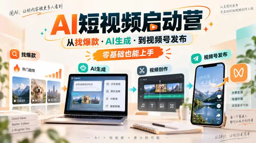 AI短视频启动营,从找爆款·AI生成·到视频号发布,零基础也能上手-阿牛笔记