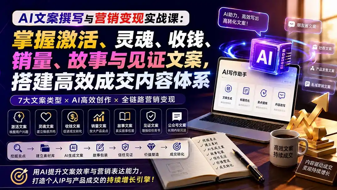 AI文案撰写与营销变现实战课：掌握激活、灵魂、收钱、销量、故事与见证文案，搭建高效成交内容体系-阿牛笔记