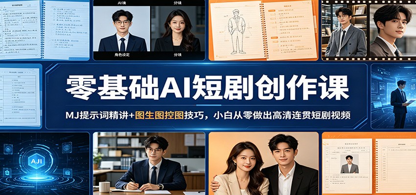 零基础AI短剧创作课：MJ提示词精讲+图生图控图技巧，小白从零做出高清连贯短剧视频-阿牛笔记