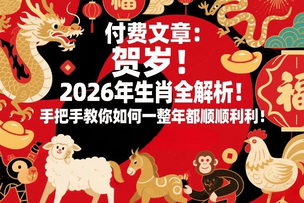 付费文章:贺岁!2026年生肖全解析!手把手教你如何一整年都顺顺利利!