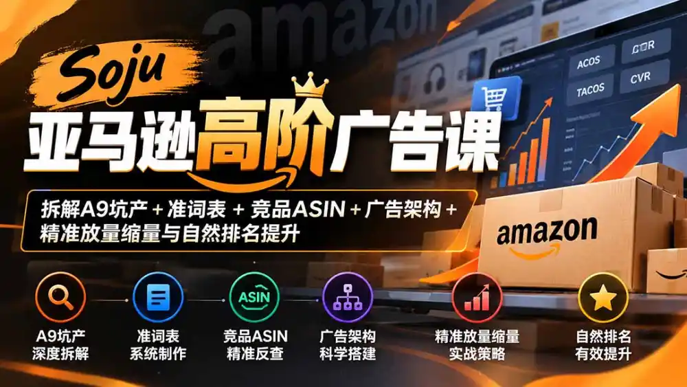 Soju亚马逊高阶广告课：拆解A9坑产+准词表+竞品ASIN+广告架构+精准放量缩量与自然排名提升-阿牛笔记