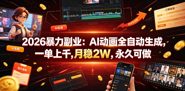 2026暴力副业：AI动画全自动生成，一单上千，月稳2W，永久可做【揭秘】-阿牛笔记