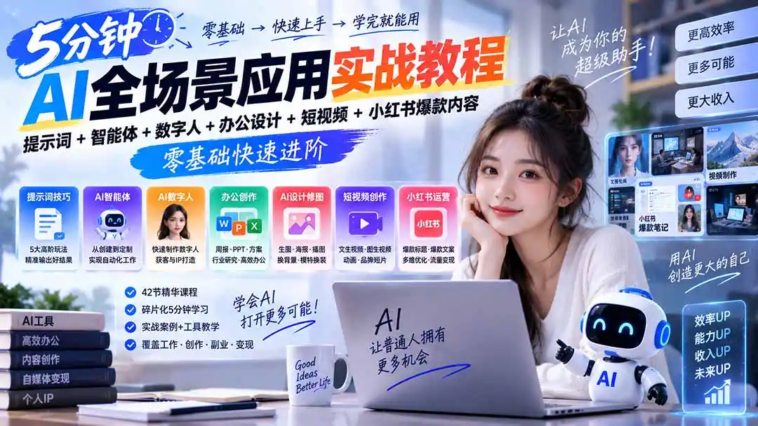 AI全场景应用实战教程｜提示词+智能体+数字人+办公设计+短视频+小红书爆款内容，零基础快速进阶-阿牛笔记