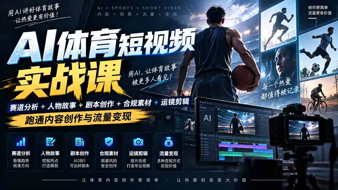AI体育短视频赛道顶级玩法｜赛道分析+人物故事+剧本创作+版权处理+运镜剪辑，跑通流量变现-日赚1K+-阿牛笔记