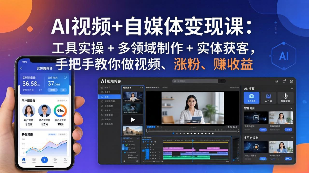 AI视频+自媒体变现课：工具实操 + 多领域制作 + 实体获客，手把手教你做视频、涨粉、赚收益-阿牛笔记