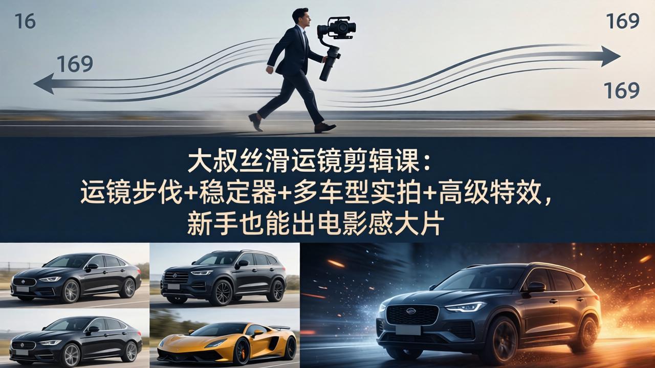 大叔丝滑运镜剪辑课：运镜步伐+稳定器+多车型实拍+高级特效，新手也能出电影感大片-阿牛笔记