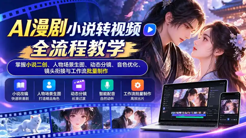 AI漫剧小说转视频全流程教学：掌握小说二创、人物场景生图、动态分镜、音色优化、镜头衔接与工作流批量制作-阿牛笔记