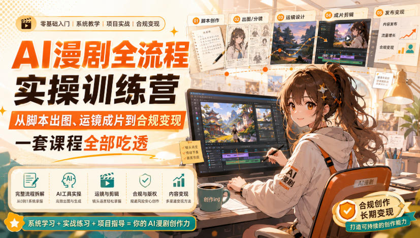 AI漫剧全流程实操训练营,从脚本出图、运镜成片到合规变现,一套课程全部吃透-阿牛笔记