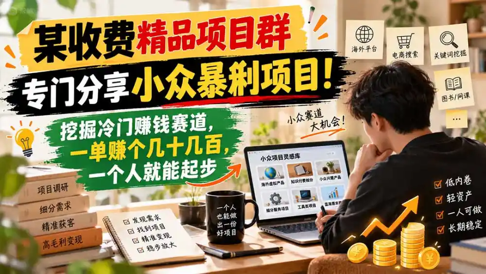 某收费精品项目群，专门分享小众暴俐项目！挖掘冷门赚钱赛道，一单赚个几十几百，一个人就能起步-阿牛笔记