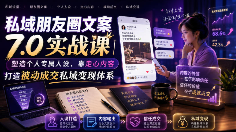 私域朋友圈文案7.0实战课|塑造个人专属人设,靠走心内容打造被动成交私域变现体系-阿牛笔记