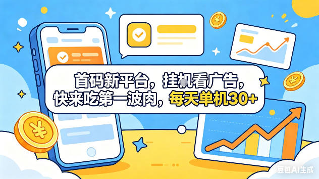 首码新平台，挂G自动看广告，快来吃第一波肉，每天单机30+，可矩阵放大【揭秘】-阿牛笔记