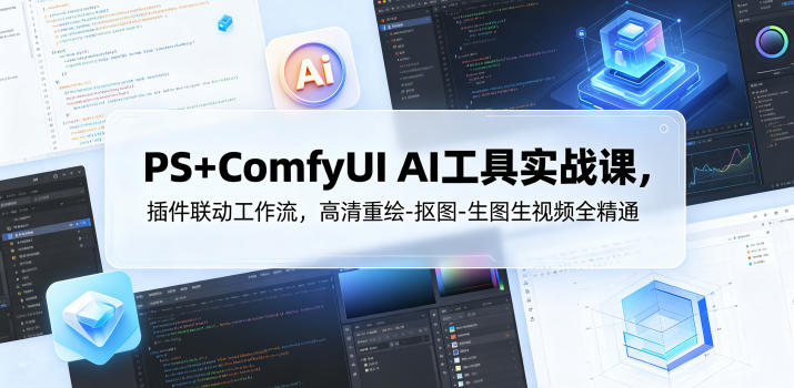 PS+ComfyUI AI工具实战课,插件联动工作流,高清重绘-抠图-生图生视频全精通-阿牛笔记