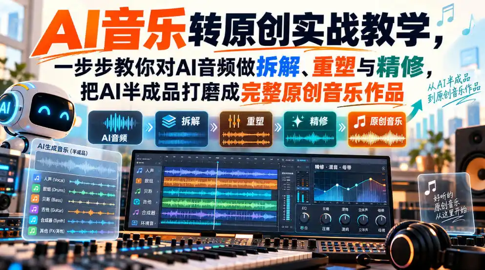 AI音乐转原创实战教学，一步步教你对AI音频做拆解、重塑与精修，把AI半成品打磨成完整原创音乐作品-阿牛笔记