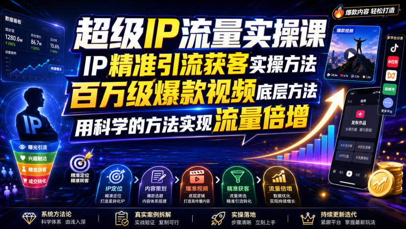 超级IP流量实操课，IP精准引流获客实操方法，百万级爆款视频底层方法，用科学的方法实现流量倍增-阿牛笔记