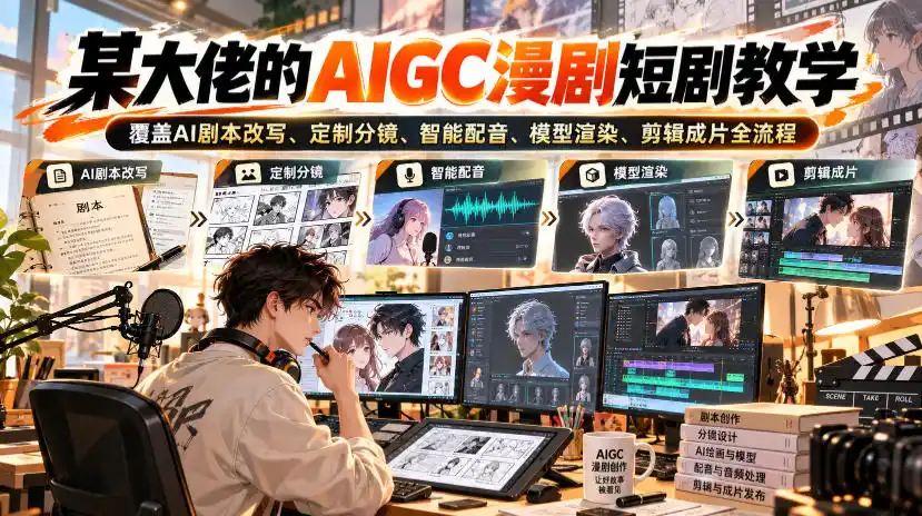 某大佬的AIGC漫剧短剧教学，覆盖AI剧本改写、定制分镜、智能配音、模型渲染、剪辑成片全流程-阿牛笔记