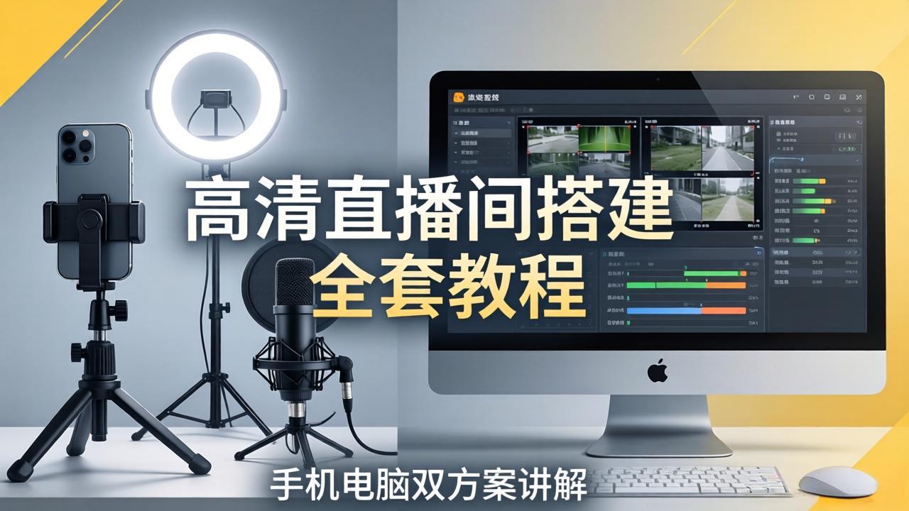 高清直播间搭建全套教程，手机电脑双方案讲解，设备选型调试多机位实操教学-阿牛笔记