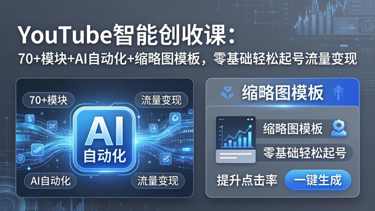 YouTube智能创收课：70+模块+AI自动化+缩略图模板，零基础轻松起号流量变现-阿牛笔记