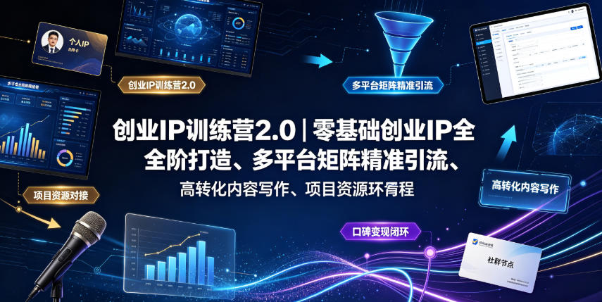 创业IP训练营2.0｜零基础创业IP全阶打造、多平台矩阵精准引流、高转化内容写作、项目资源对接与口碑变现闭环课程-阿牛笔记