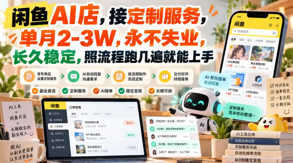 闲鱼AI店,接定制服务,单月2-3W,永不失业,长久稳定,照流程跑几遍就能上手-阿牛笔记