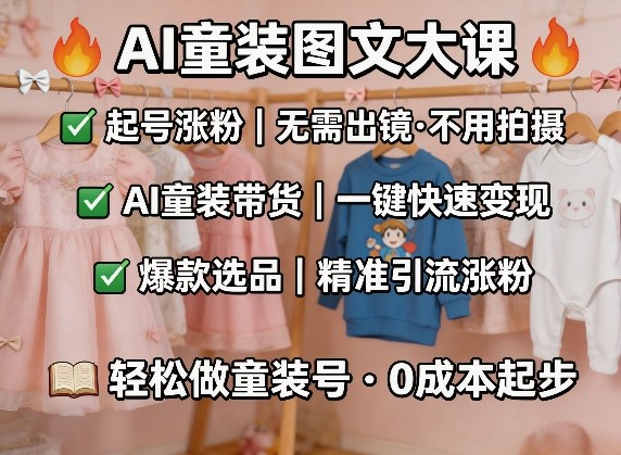 AI童装图文剪辑，某社群童装图文大课，起号涨粉、AI童装带货、爆款选品，无需出镜和拍摄-阿牛笔记