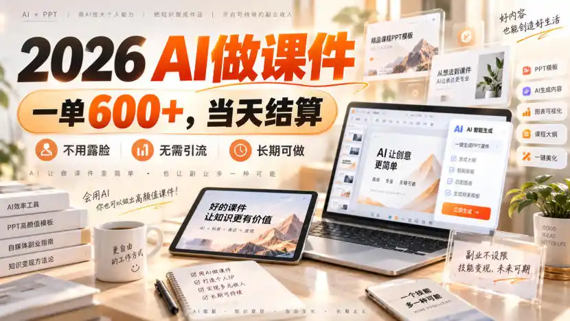 2026 AI做课件,一单600+,当天结算,不用露脸,无需引流,长期可做【揭秘】-阿牛笔记