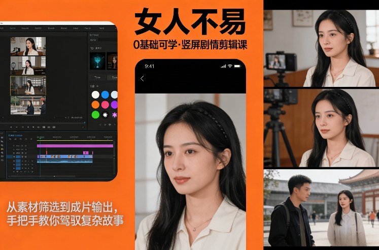 0基础可学！《女人不易》竖屏剧情剪辑课，从素材筛选到成片输出，手把手教你驾驭复杂故事-阿牛笔记