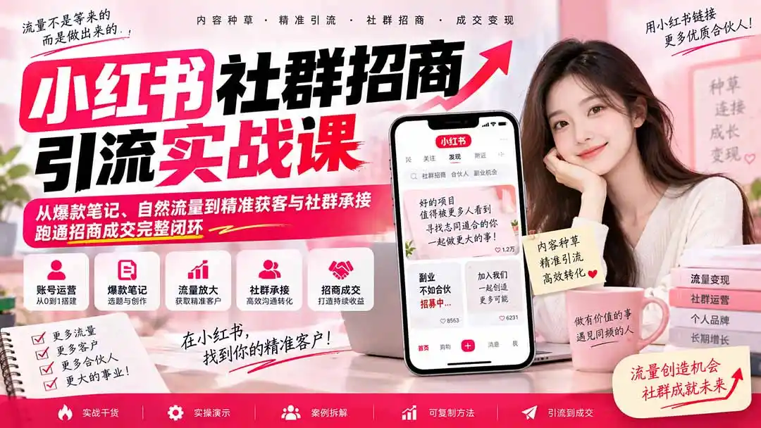 小红书社群招商引流实战课-无水印：从爆款笔记、自然流量到精准获客与社群承接，跑通招商成交完整闭环-阿牛笔记