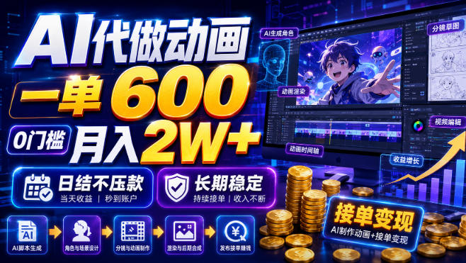 AI代做动画，一单600，0门槛月入2W+，日结不压款，长期稳定【揭秘】-阿牛笔记