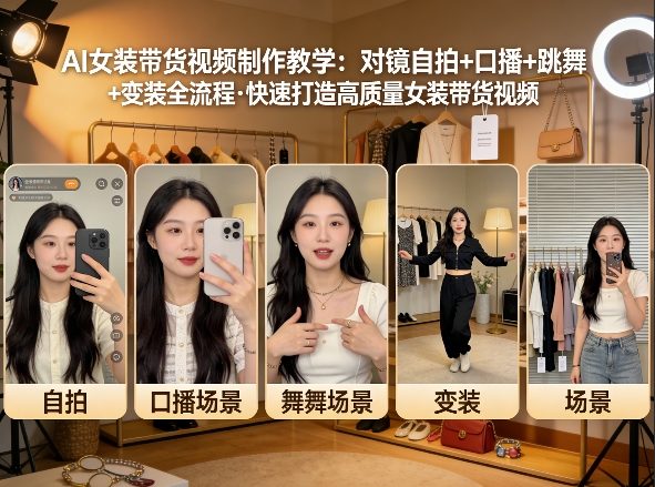 AI女装带货视频制作教学，对镜自拍、口播、跳舞、变装全流程，快速打造高质量女装带货视频-阿牛笔记