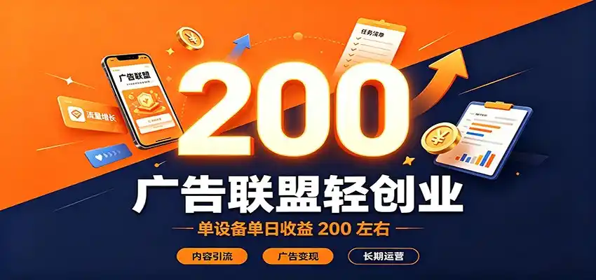 广告联盟轻创业，单设备单日收益200左右，内容引流广告变现长期运营-阿牛笔记